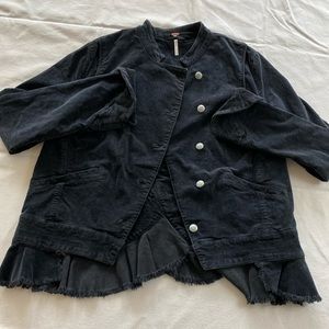 Free People Velvet Military Jacket Ruffle Hem